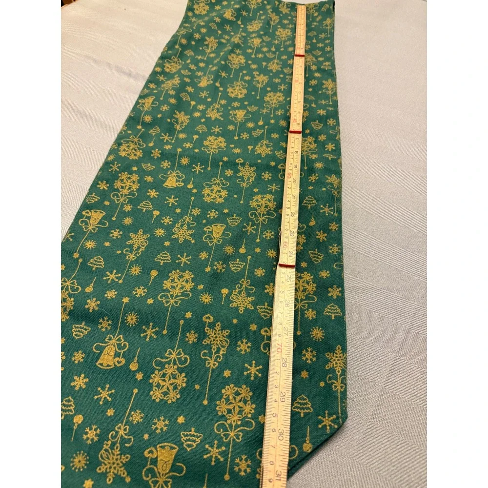 Green and Gold Christmas Table Runner Snowflake Bell Tree Holiday Decor 9x60